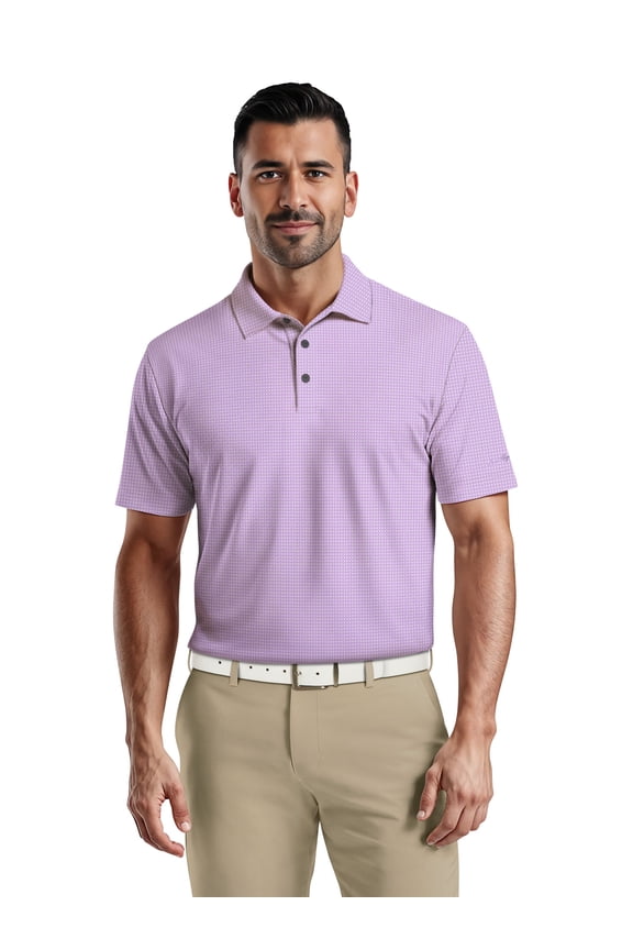 Men's & Big Men's Performance Eco Mini Geo Jacquard Short Sleeve Polo Shirt, up to 5XL