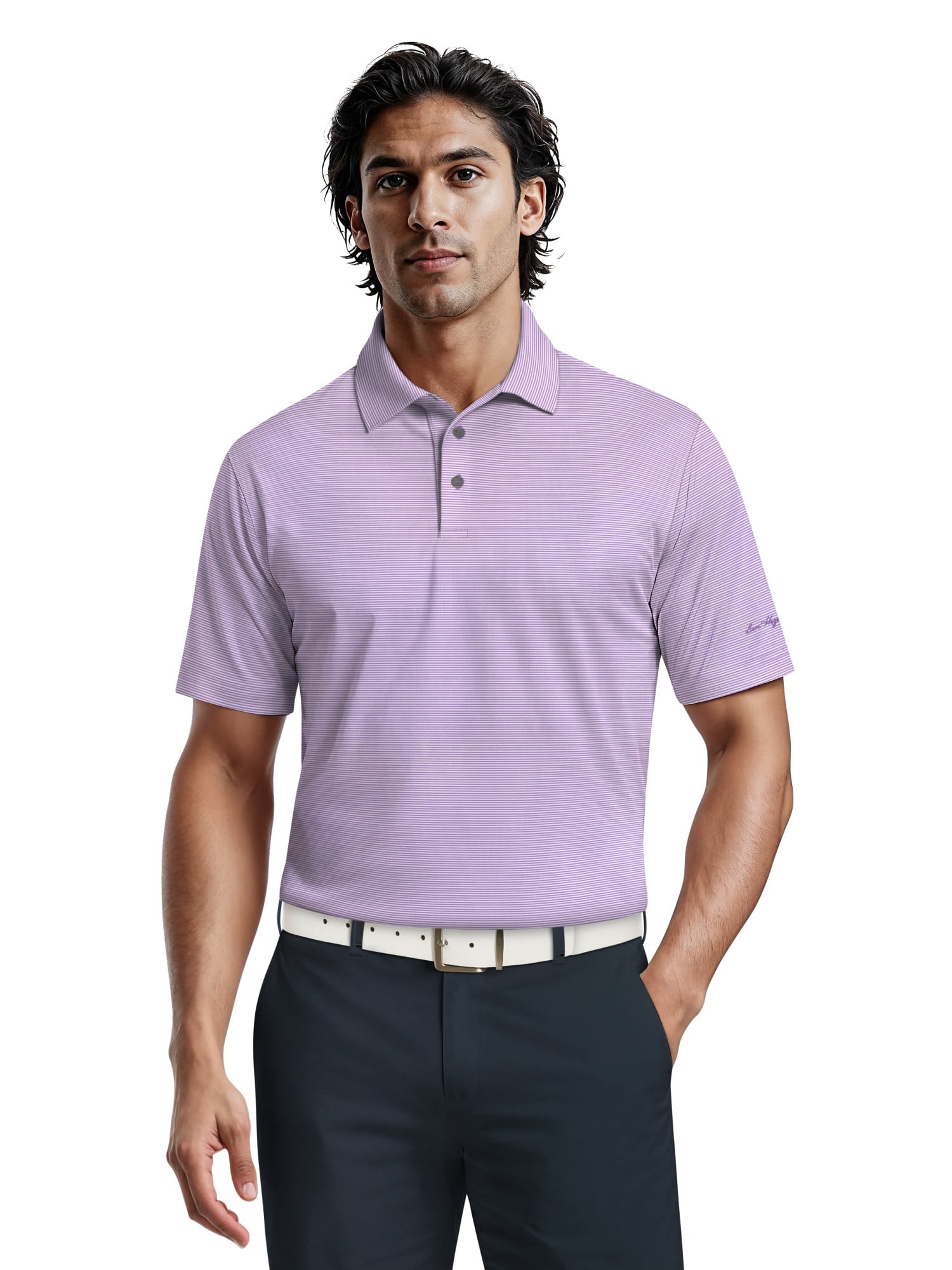 Ben Hogan Men's & Big Men's Performance Fine Line Printed Short Sleeve Polo Shirt, up to 5XL