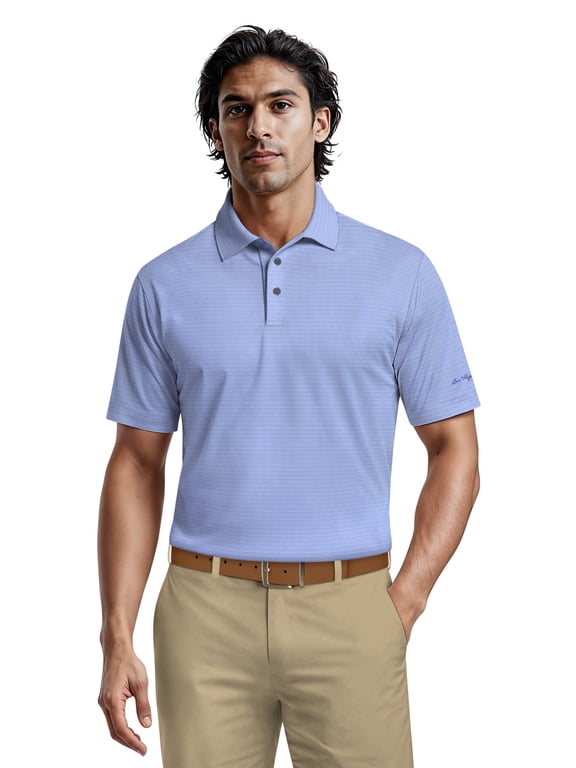 Men's & Big Men's Performance Fine Line Printed Short Sleeve Polo Shirt, up to 5XL