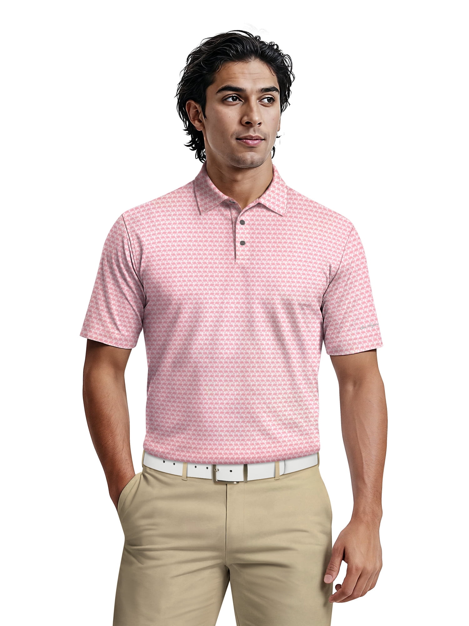 Ben Hogan Men's & Big Men's Performance Flamingo Printed Short Sleeve Polo Shirt, up to 5XL