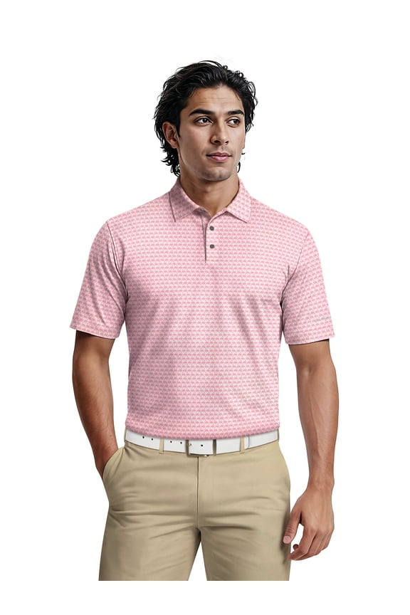 Men's & Big Men's Performance Flamingo Printed Short Sleeve Polo Shirt, up to 5XL