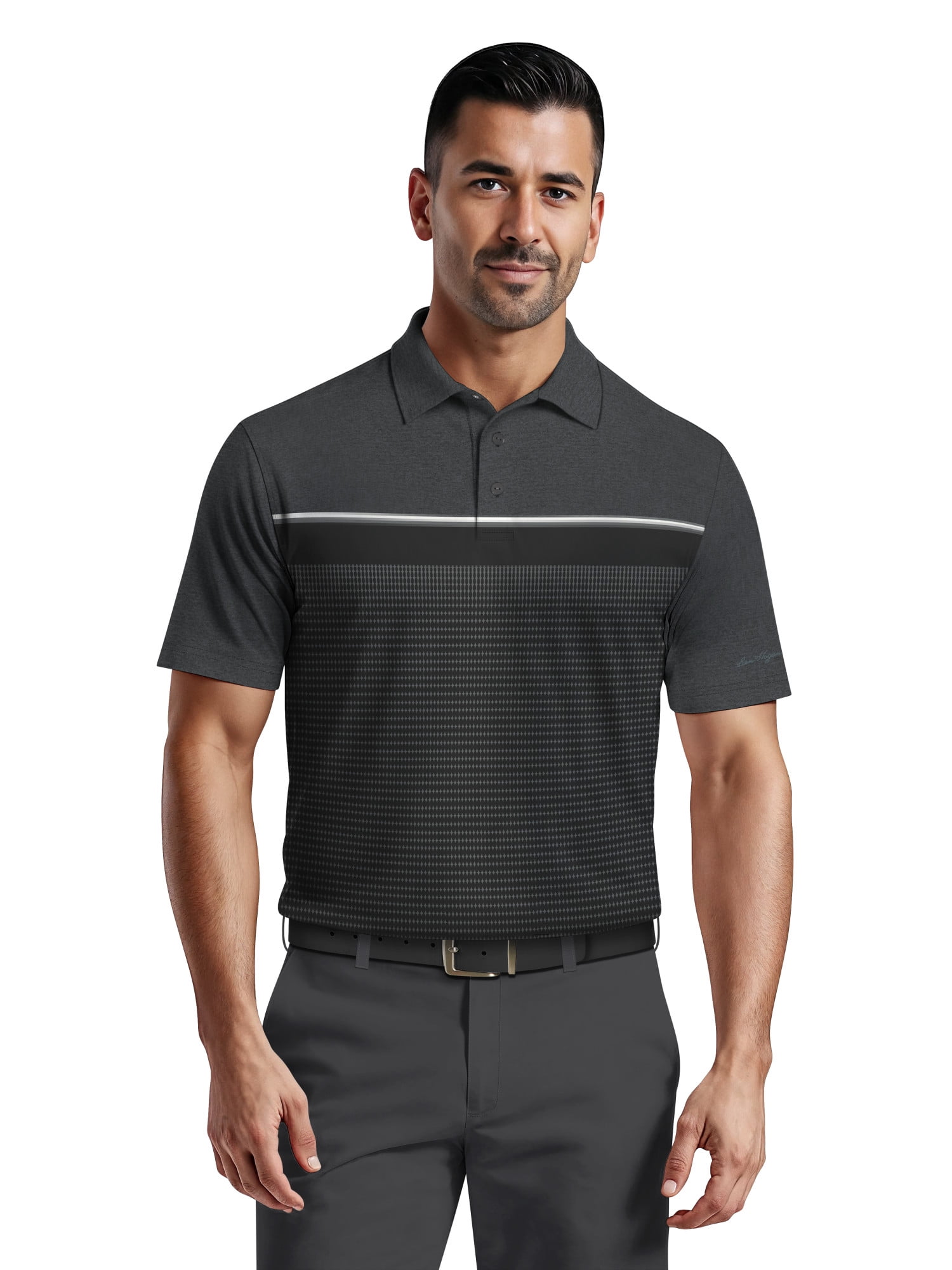 Ben Hogan Men's & Big Men's Performance Front Panel Printed Short Sleeve Polo Shirt, up to 5XL