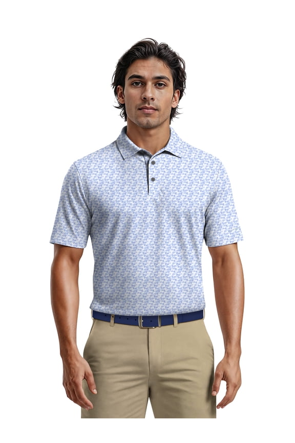 Men's & Big Men's Performance Geo Polo Short Sleeve Polo Shirt, up to 5XL