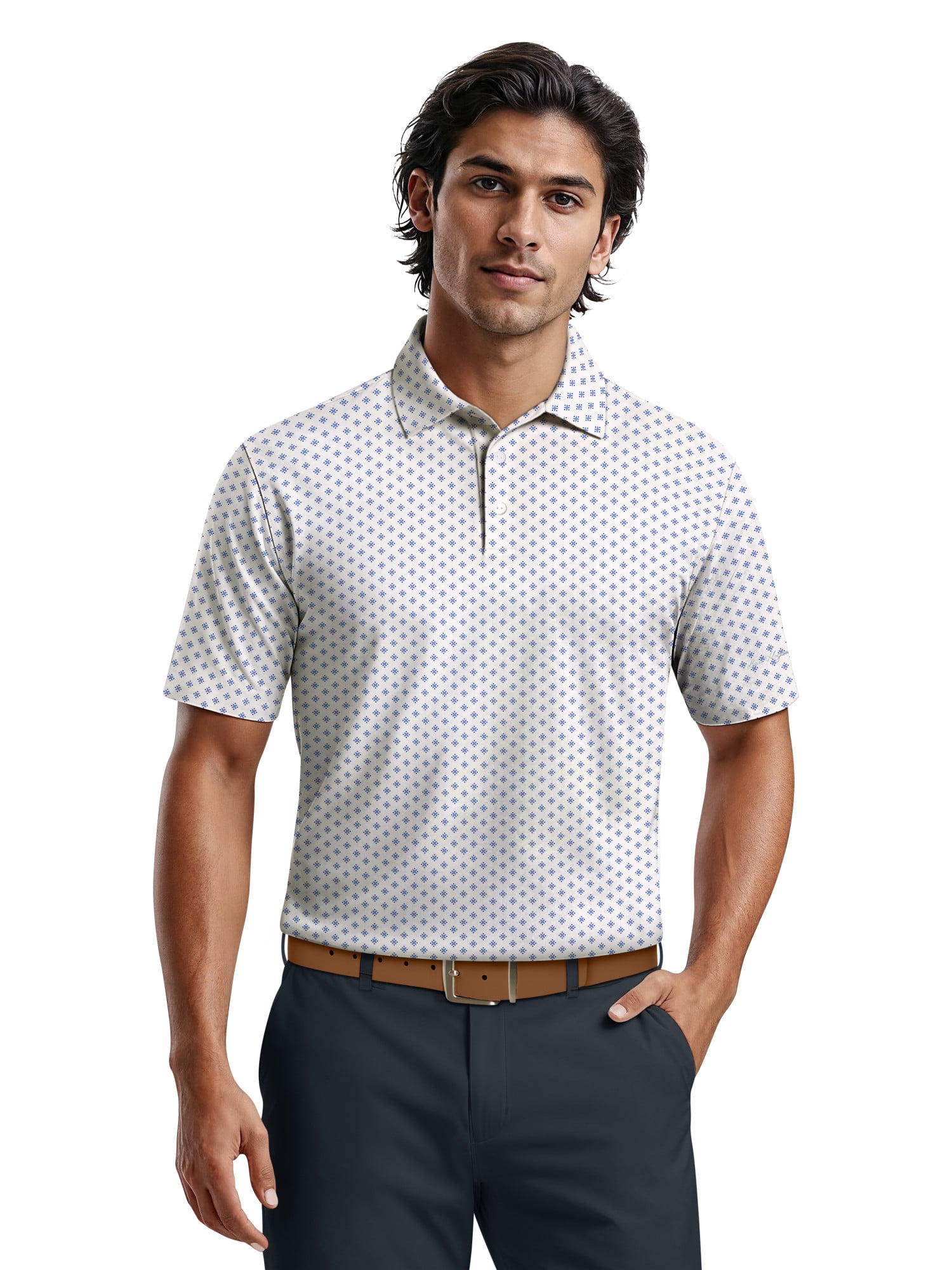Ben Hogan Men's & Big Men's Performance Geo Printed Short Sleeve Polo Shirt, up to 5XL