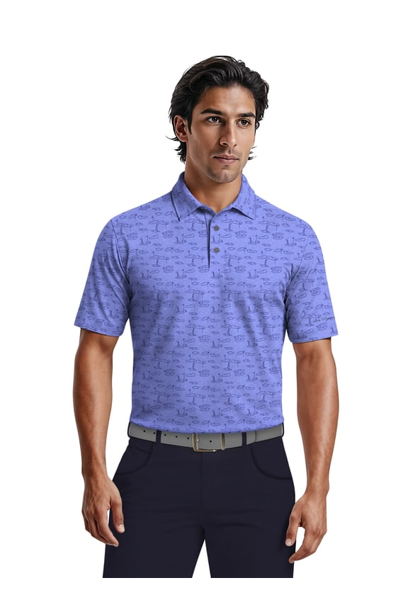 Men's & Big Men's Performance Golf Landscape Short Sleeve Polo Shirt, up to 5XL