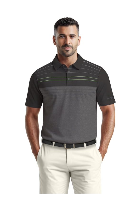 Men's & Big Men's Performance Heather Chest Striped Print Short Sleeve Golf Polo Shirt, Sizes S-5XL