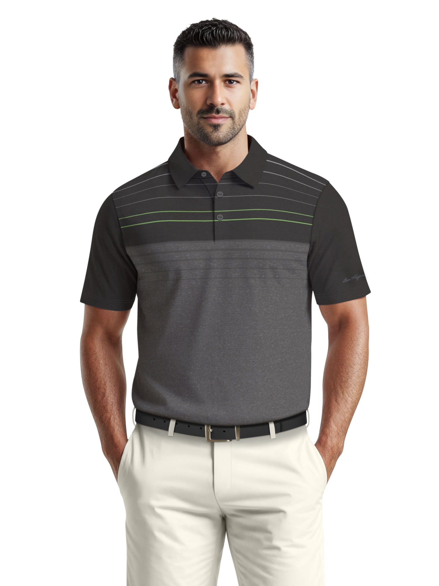 Ben Hogan Men's & Big Men's Performance Heather Chest Striped Print Short Sleeve Golf Polo Shirt, Sizes S-5XL