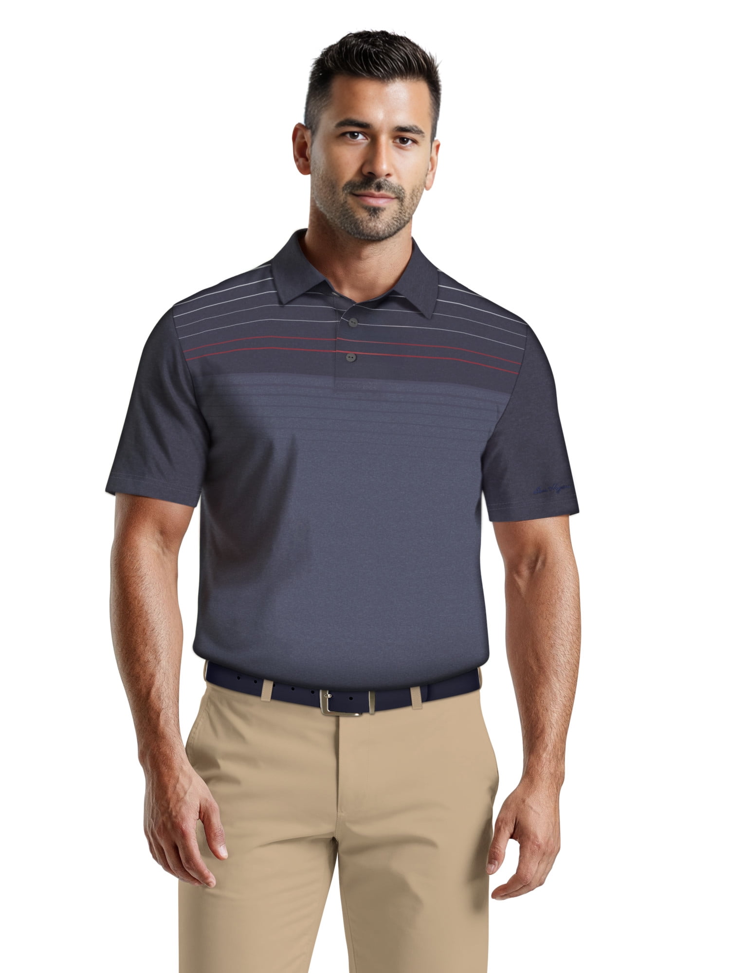 Ben Hogan Men's & Big Men's Performance Heather Chest Striped Print Short Sleeve Golf Polo Shirt, Sizes S-5XL