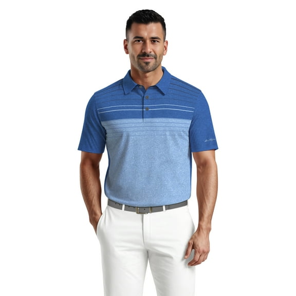 Ben Hogan Men's & Big Men's Performance Heather Chest Striped Print Short Sleeve Golf Polo Shirt, Sizes S-5XL