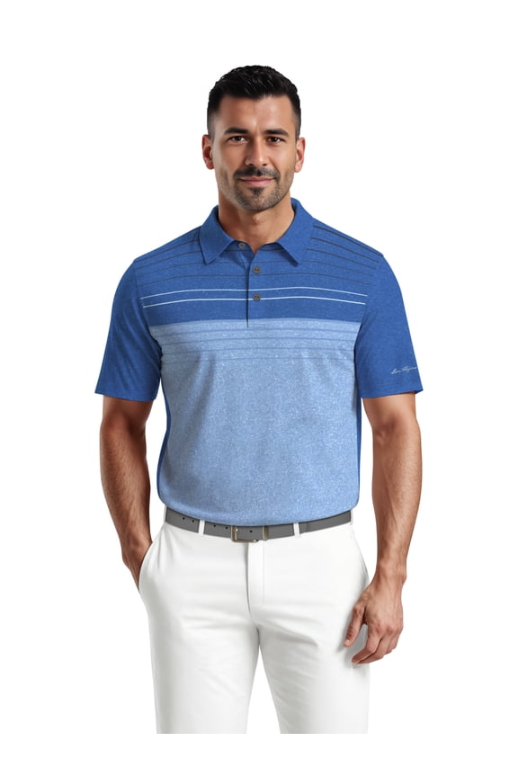Men's & Big Men's Performance Heather Chest Striped Print Short Sleeve Golf Polo Shirt, Sizes S-5XL