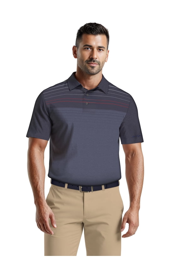 Men's & Big Men's Performance Heather Chest Striped Print Short Sleeve Golf Polo Shirt, Sizes S-5XL