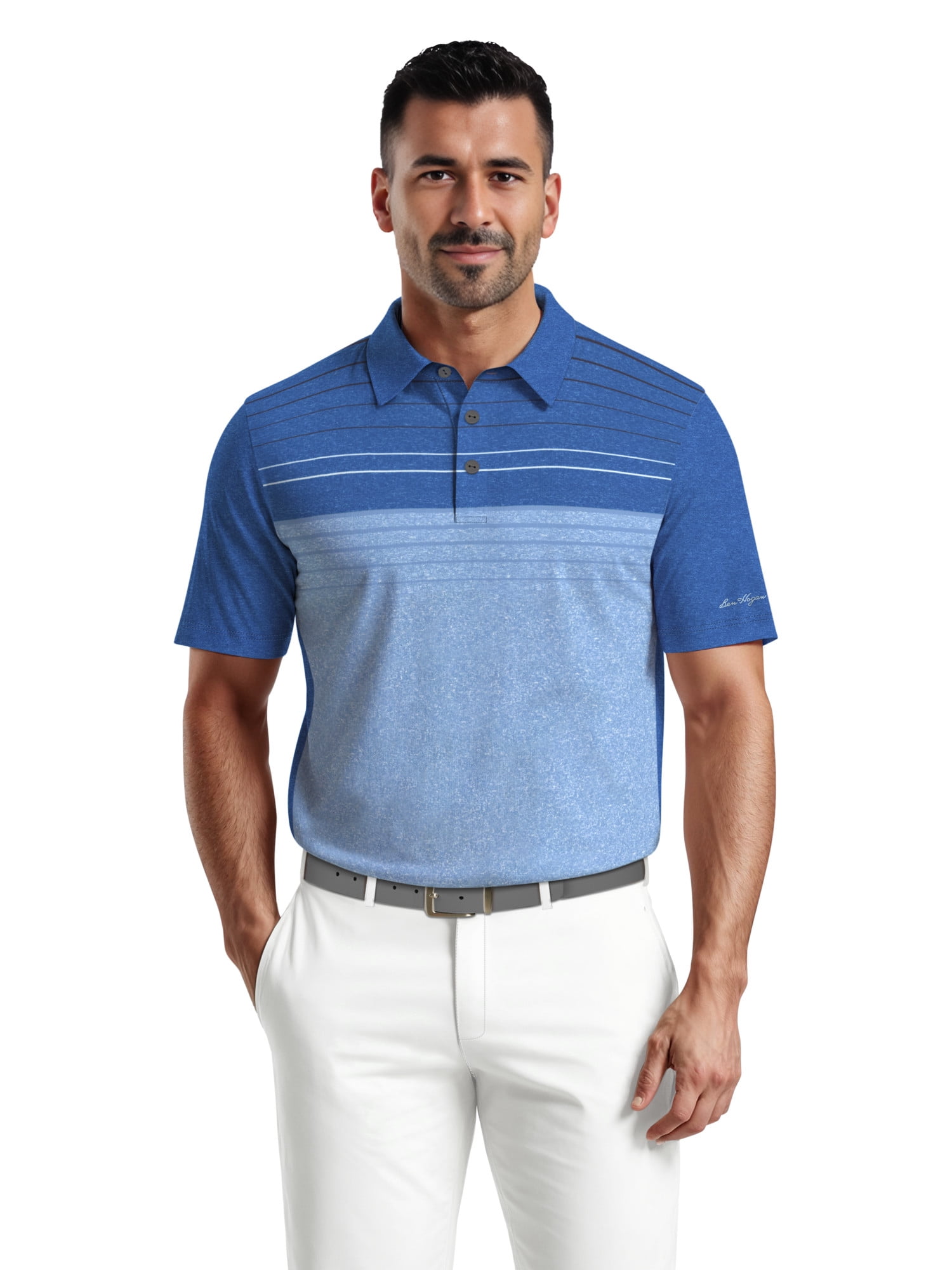 Ben Hogan Men's & Big Men's Performance Heather Chest Striped Print Short Sleeve Golf Polo Shirt, Sizes S-5XL