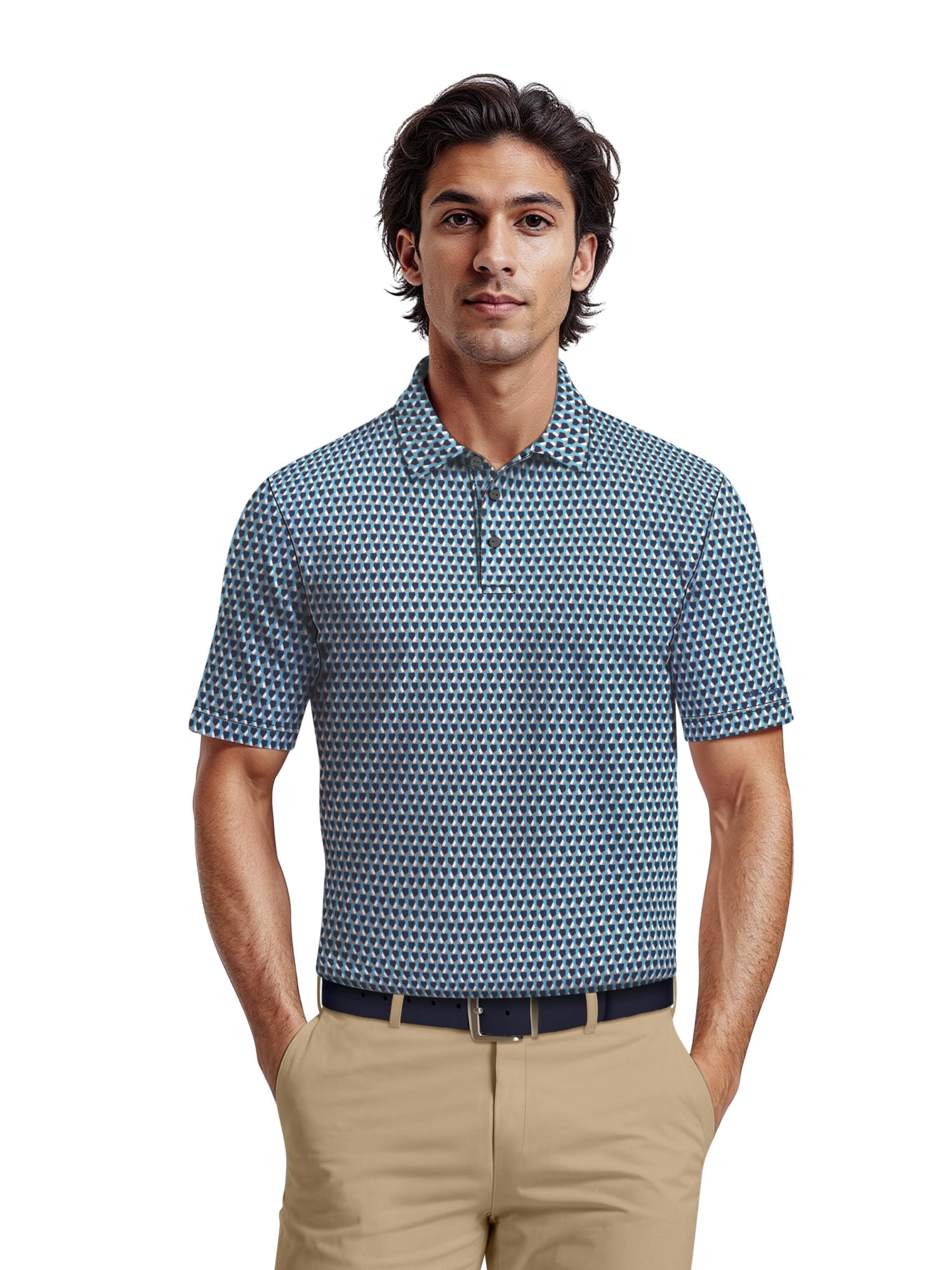 Ben Hogan Men's & Big Men's Performance Large Geometric Short Sleeve Polo Shirt, Sizes S-5XL