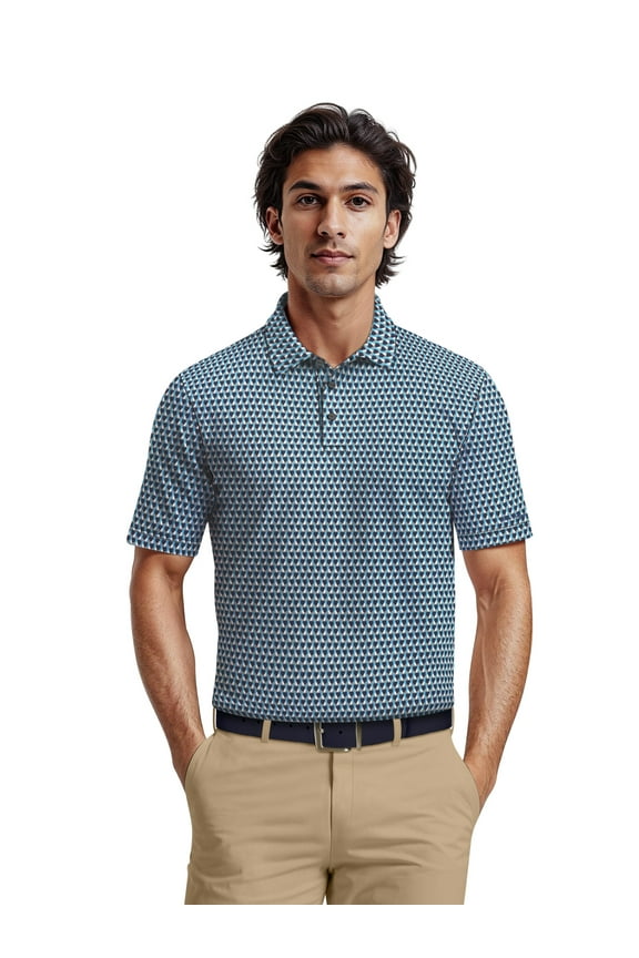 Men's & Big Men's Performance Large Geometric Short Sleeve Polo Shirt, Sizes S-5XL
