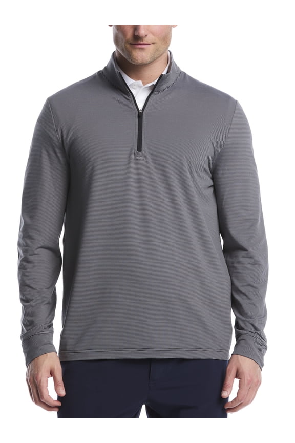 Men's & Big Men's Performance Long Sleeve Feeder Stripe Golf Mock Neck 1/4 Zip Sweater, Size S-5XL