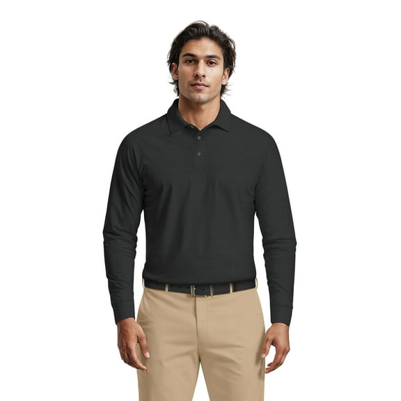 Ben Hogan Men's & Big Men's Performance Long Sleeve Heather Stripe Polo – Moisture Wicking, Easy Care, S-5XL