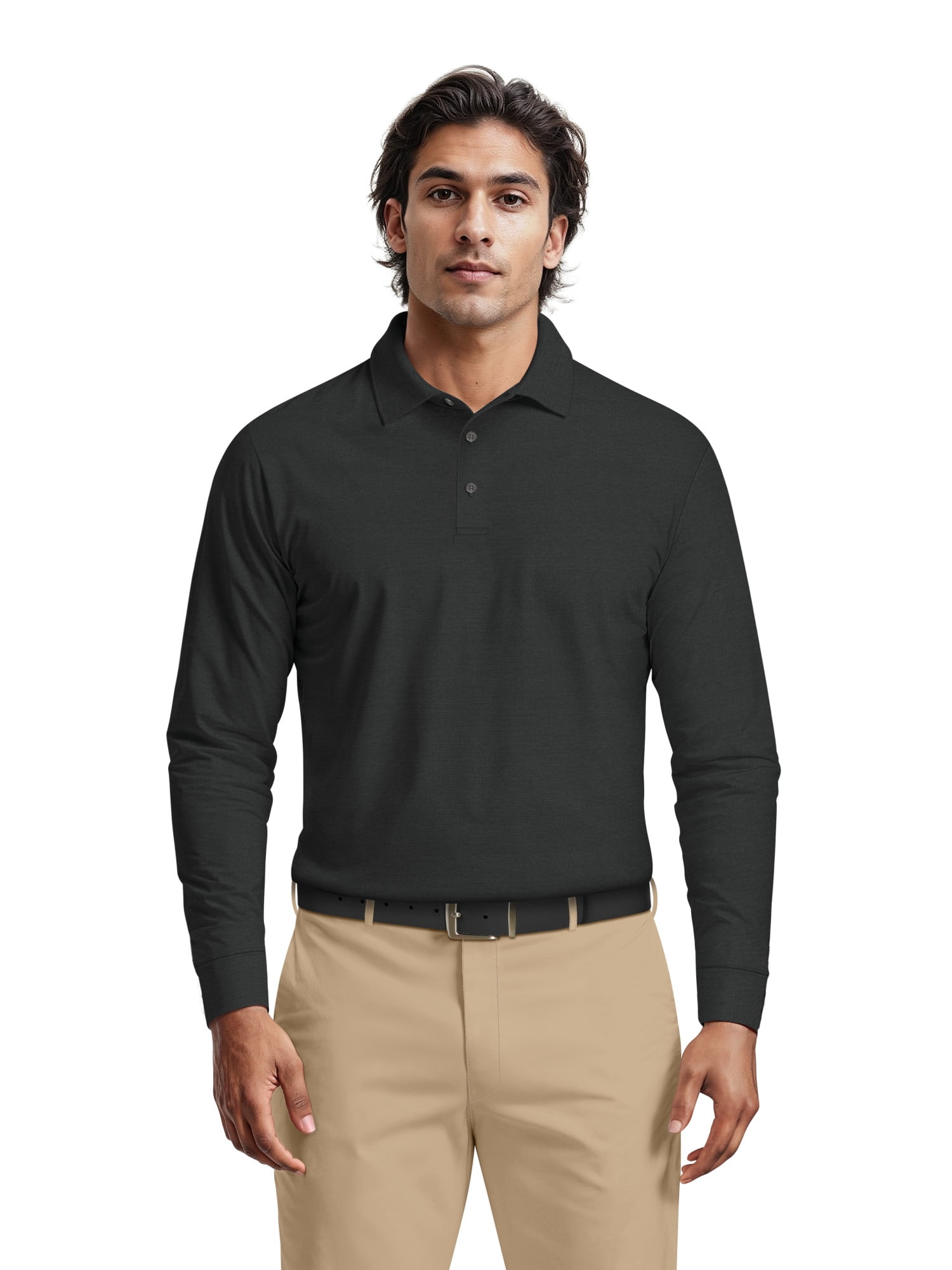 Ben Hogan Men's & Big Men's Performance Long Sleeve Heather Stripe Polo – Moisture Wicking, Easy Care, S-5XL