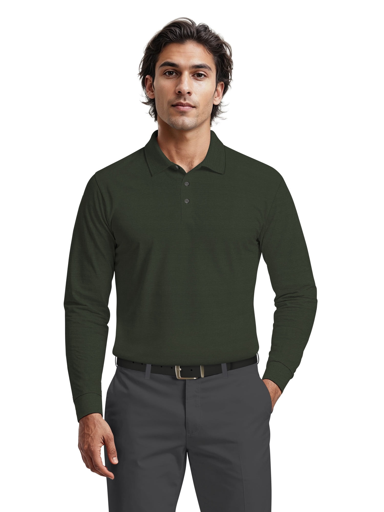 Ben Hogan Men's & Big Men's Performance Long Sleeve Heather Stripe Polo – Moisture Wicking, Easy Care, S-5XL