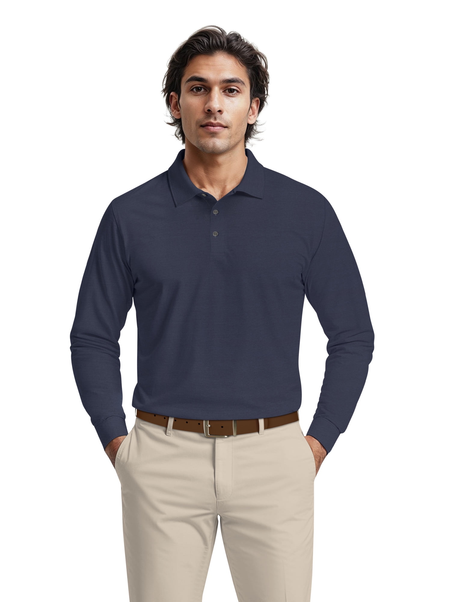 Ben Hogan Men's & Big Men's Performance Long Sleeve Heather Stripe Polo – Moisture Wicking, Easy Care, S-5XL