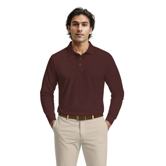 Ben Hogan Men's & Big Men's Performance Long Sleeve Heather Stripe Polo – Moisture Wicking, Easy Care, S-5XL