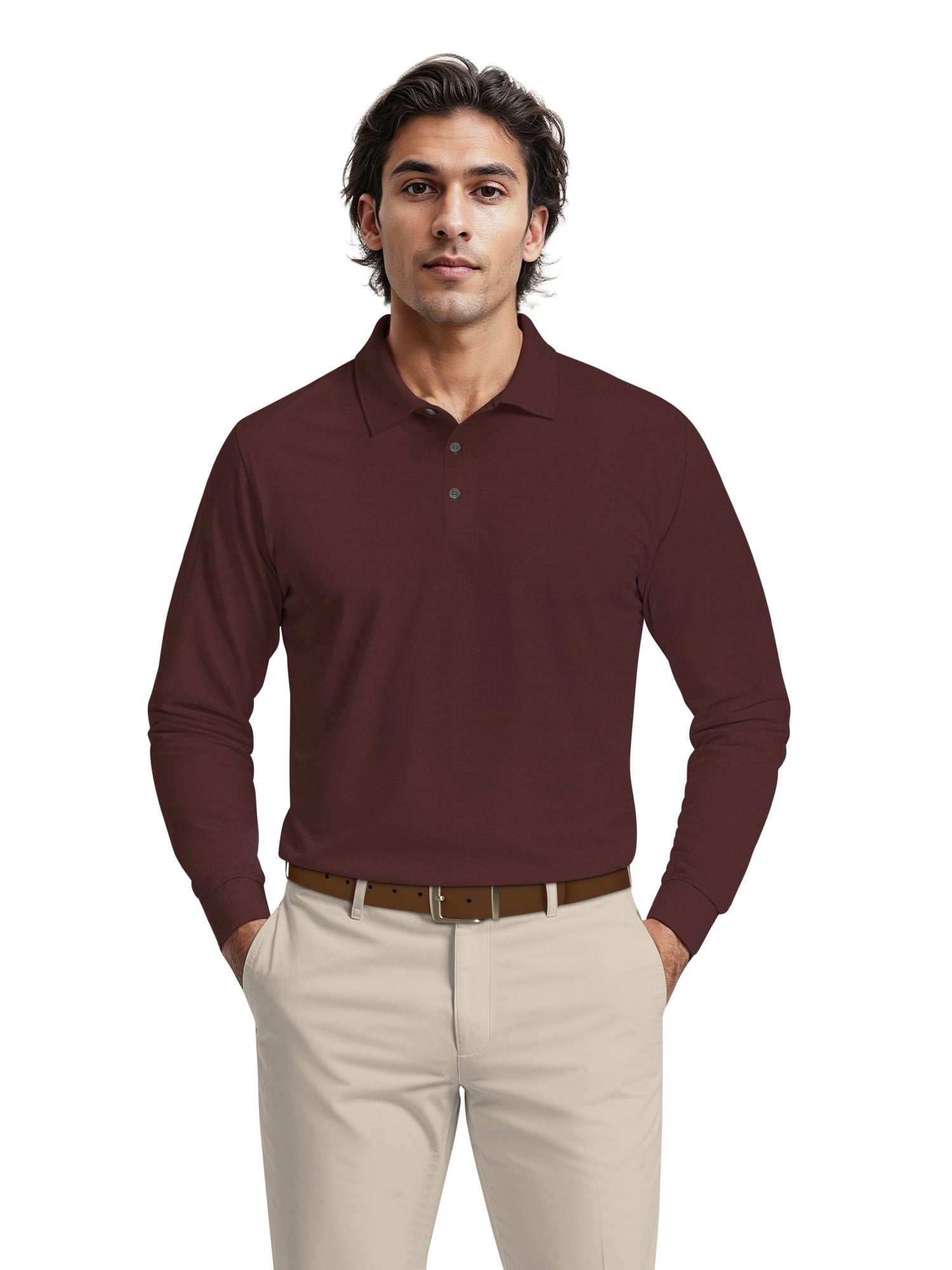Ben Hogan Men's & Big Men's Performance Long Sleeve Heather Stripe Polo – Moisture Wicking, Easy Care, S-5XL