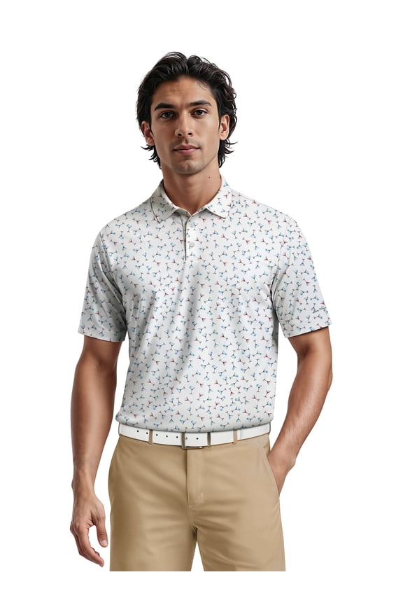 Men's & Big Men's Performance Martini Printed Short Sleeve Polo Shirt, up to 5XL