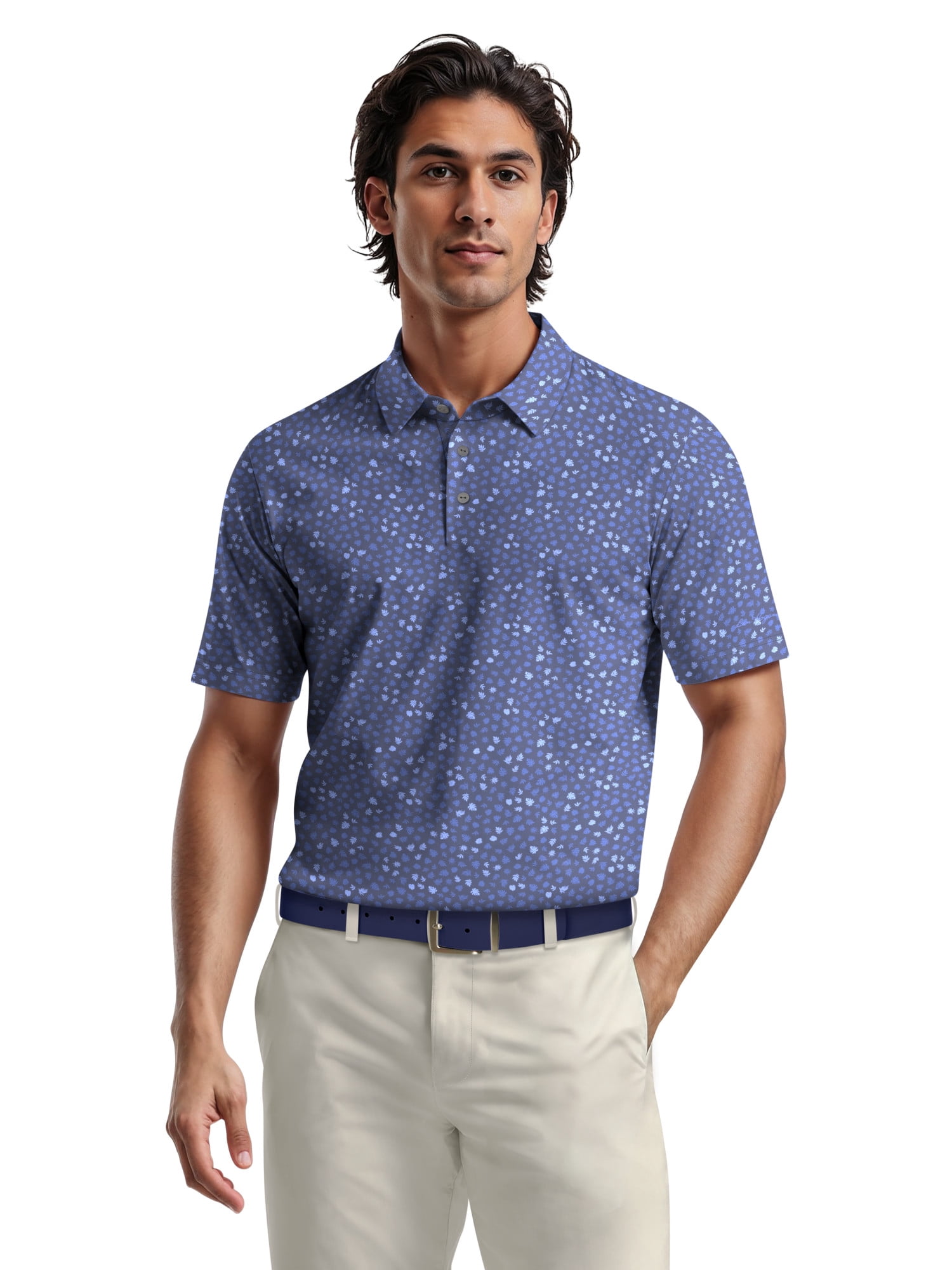 Ben Hogan Men's & Big Men's Performance Micro Fall Leaf Short Sleeve Golf Polo Shirt, Sizes S-5XL