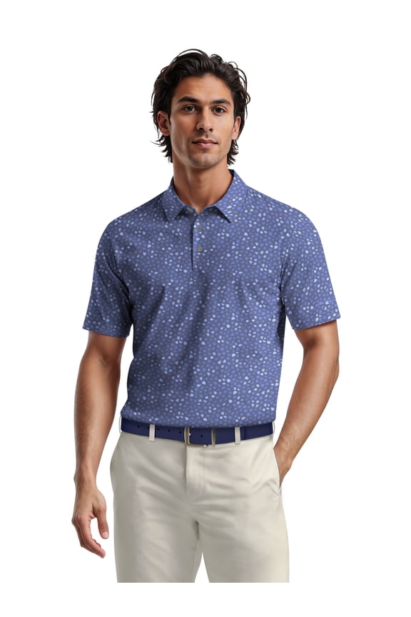 Men's & Big Men's Performance Micro Fall Leaf Short Sleeve Golf Polo Shirt, Sizes S-5XL