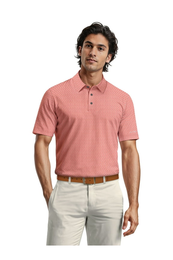 Men's & Big Men's Performance Mini Geometric Print Short Sleeve Golf Polo Shirt, Sizes S-5XL