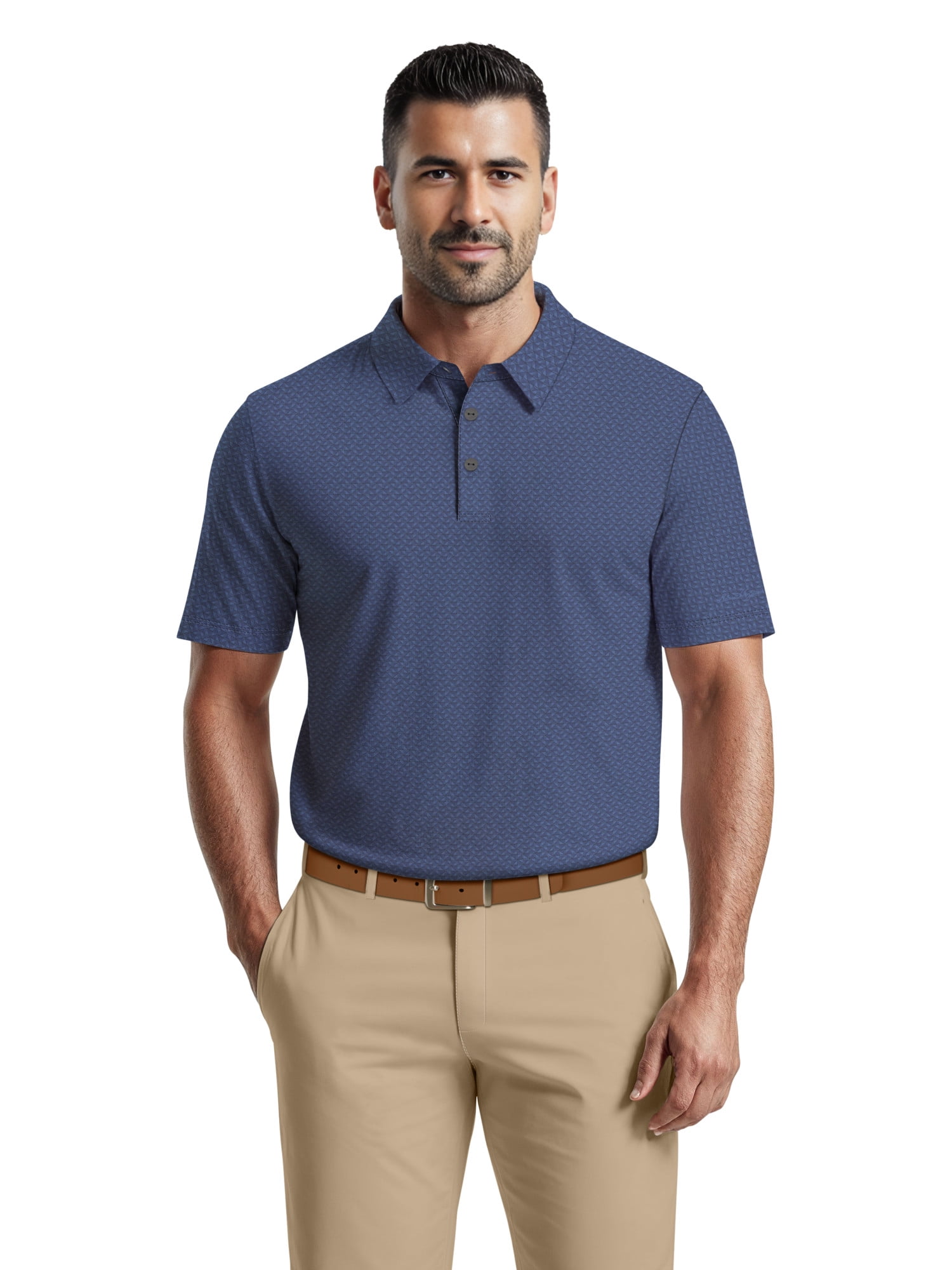 Ben Hogan Men's & Big Men's Performance Mini Geometric Print Short Sleeve Golf Polo Shirt, Sizes S-5XL
