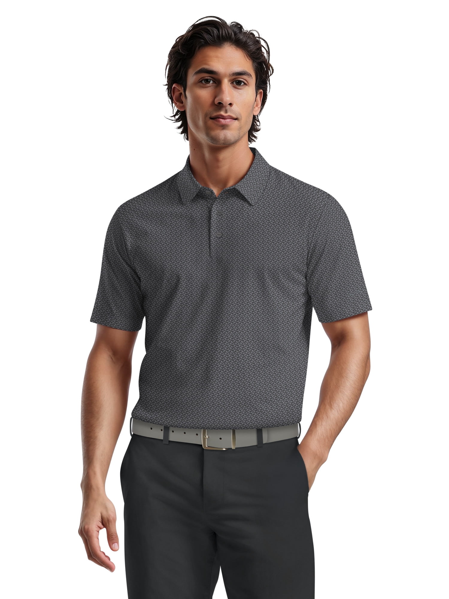 Ben Hogan Men's & Big Men's Performance Mini Geometric Print Short Sleeve Golf Polo Shirt, Sizes S-5XL