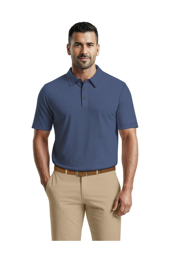 Men's & Big Men's Performance Mini Geometric Print Short Sleeve Golf Polo Shirt, Sizes S-5XL