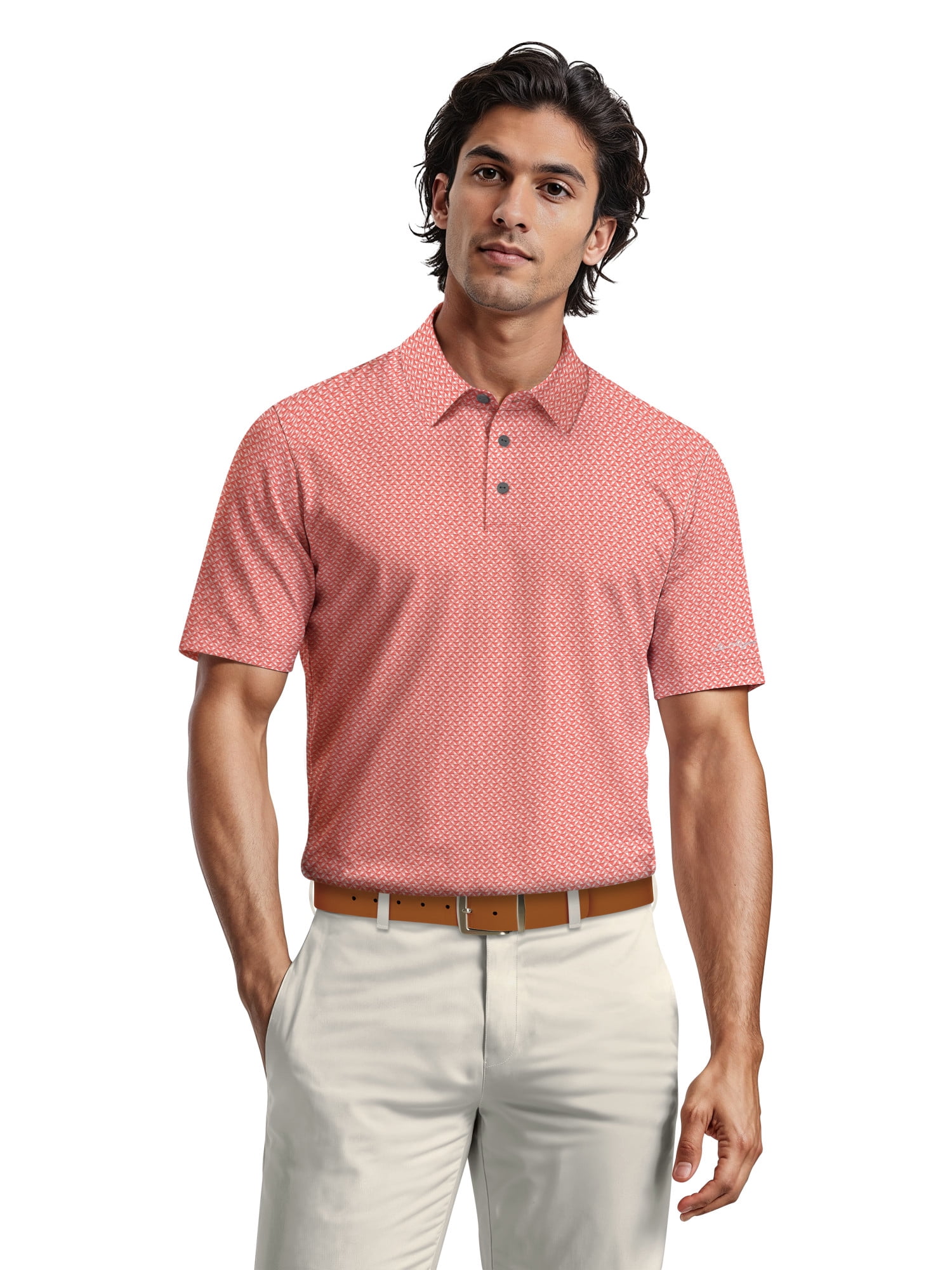 Ben Hogan Men's & Big Men's Performance Mini Geometric Print Short Sleeve Golf Polo Shirt, Sizes S-5XL