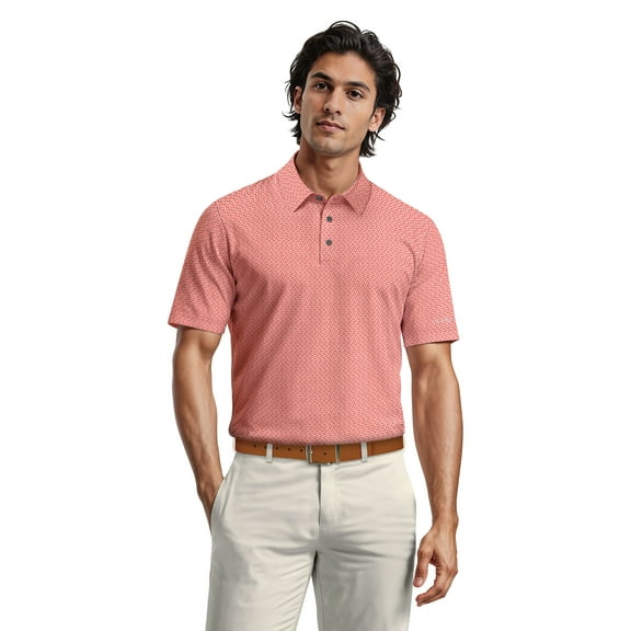 Ben Hogan Men's & Big Men's Performance Mini Geometric Print Short Sleeve Golf Polo Shirt, Sizes S-5XL