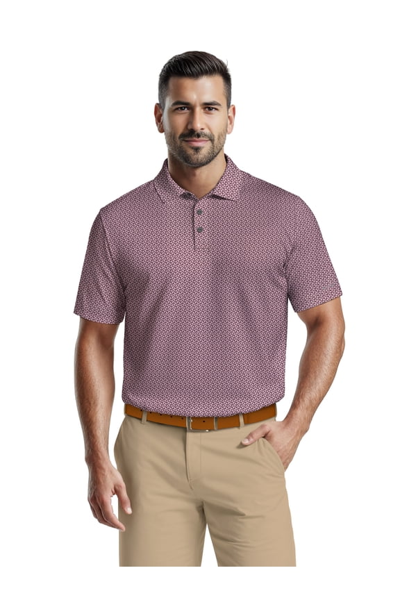 Men's & Big Men's Performance Mini Geometric Print Short Sleeve Golf Polo Shirt, Sizes S-5XL