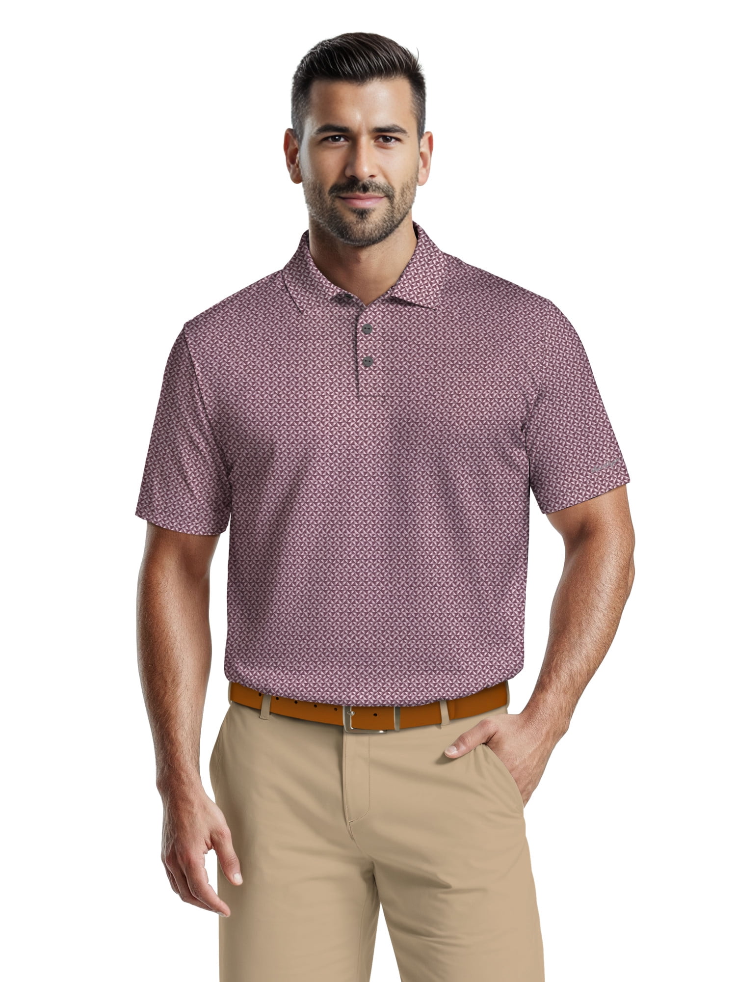 Ben Hogan Men's & Big Men's Performance Mini Geometric Print Short Sleeve Golf Polo Shirt, Sizes S-5XL