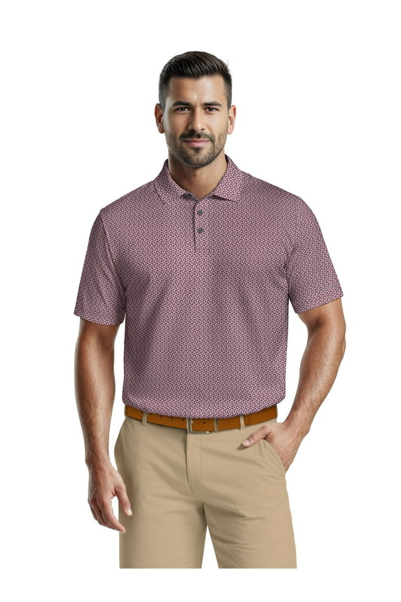 Men's & Big Men's Performance Mini Geometric Print Short Sleeve Golf Polo Shirt, Sizes S-5XL