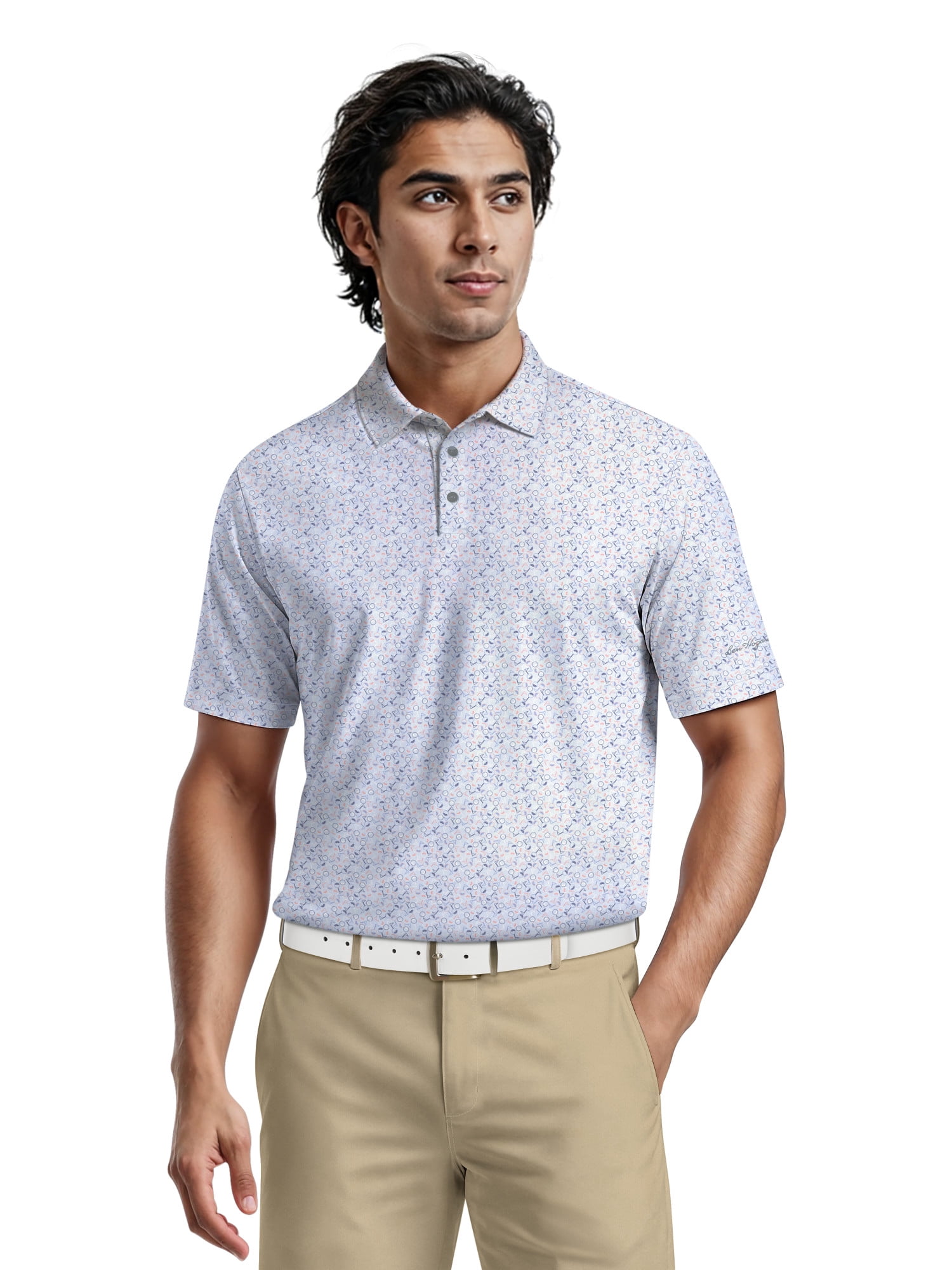 Ben Hogan Men's & Big Men's Performance Multicolor Mini Golf Short Sleeve Polo Shirt, up to 5XL