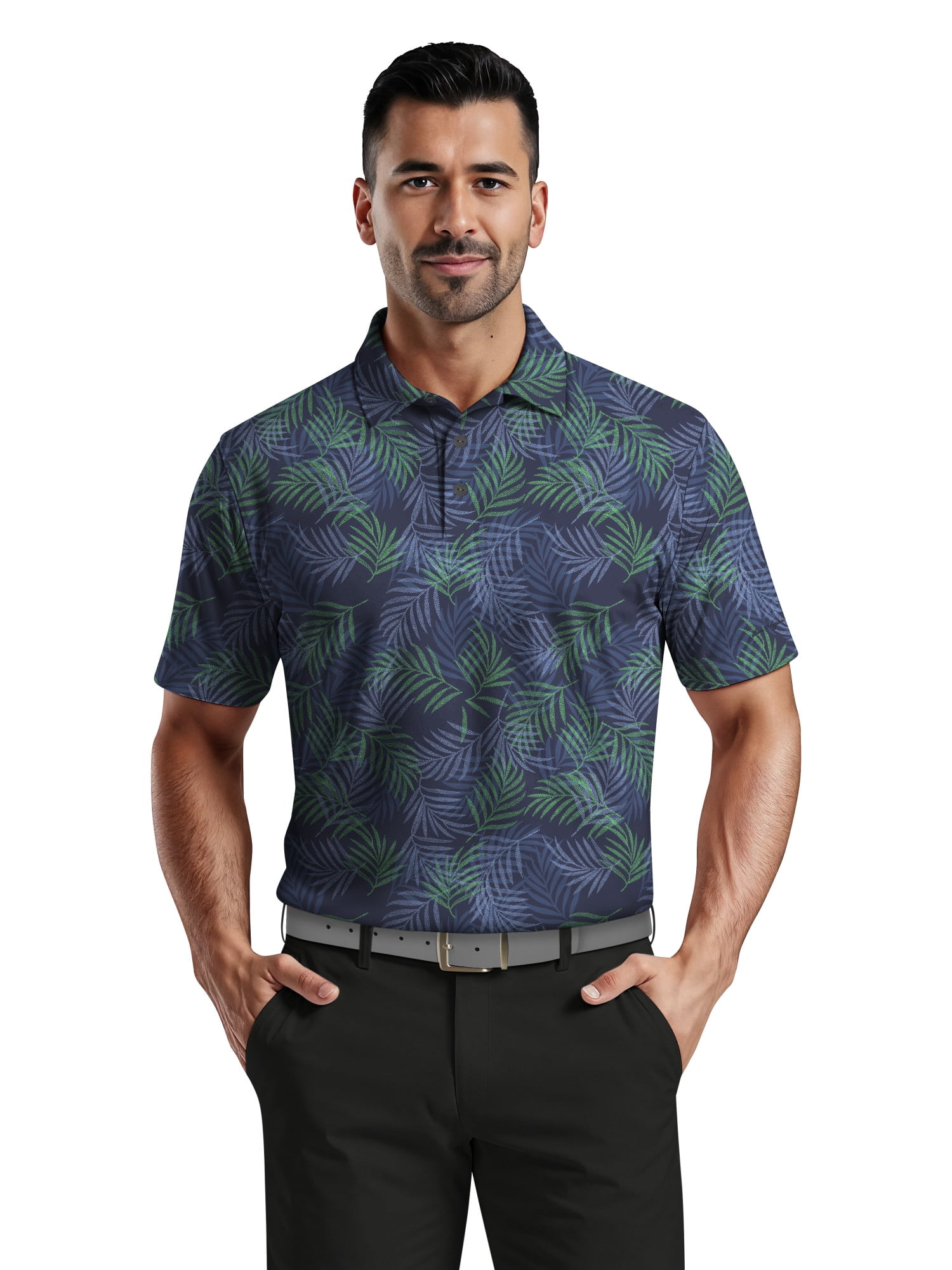 Men's & Big Men's Performance Textured Multi-color Tropical Short Sleeve Polo Shirt, up to 5XL