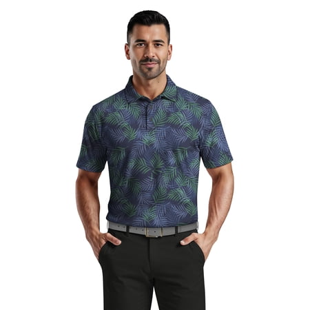Ben Hogan Men's & Big Men's Performance Textured Multi-color Tropical Short Sleeve Polo Shirt, up to 5XL