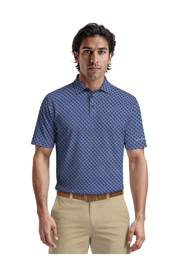 Men's & Big Men's Performance Palm Tree Argyle Short Sleeve Polo Shirt, up to 5XL