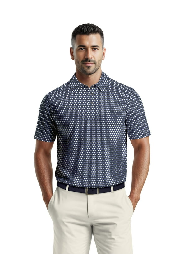 Men's & Big Men's Performance Palm Tree Golf Ball Short Sleeve Polo Shirt, Sizes S-5XL