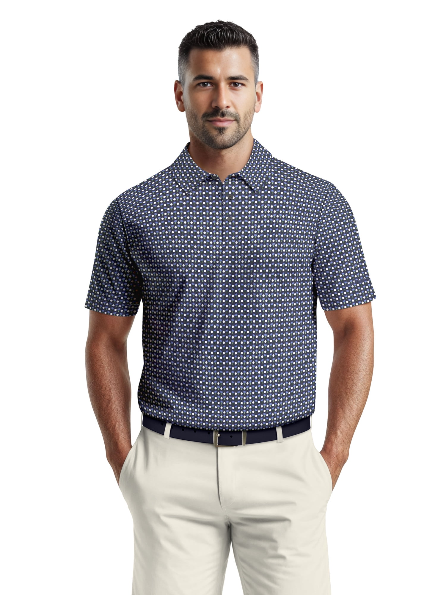 Ben Hogan Men's & Big Men's Performance Palm Tree Golf Ball Short Sleeve Polo Shirt, Sizes S-5XL