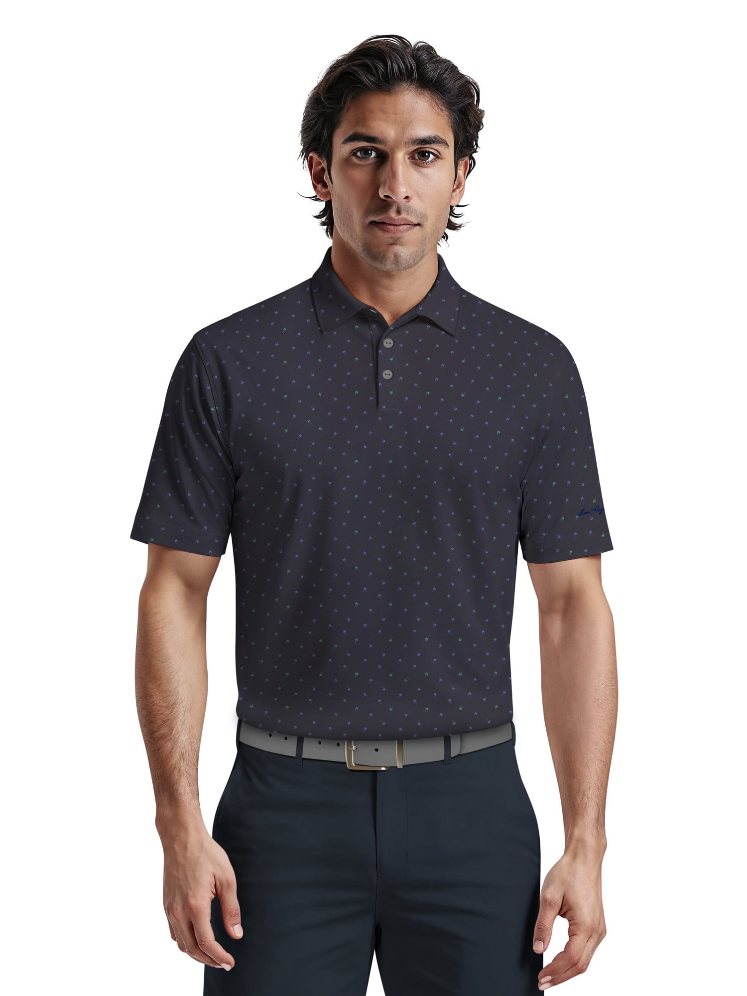 Ben Hogan Men's & Big Men's Performance Palm Tree Print Short Sleeve Polo Shirt, up to 5XL