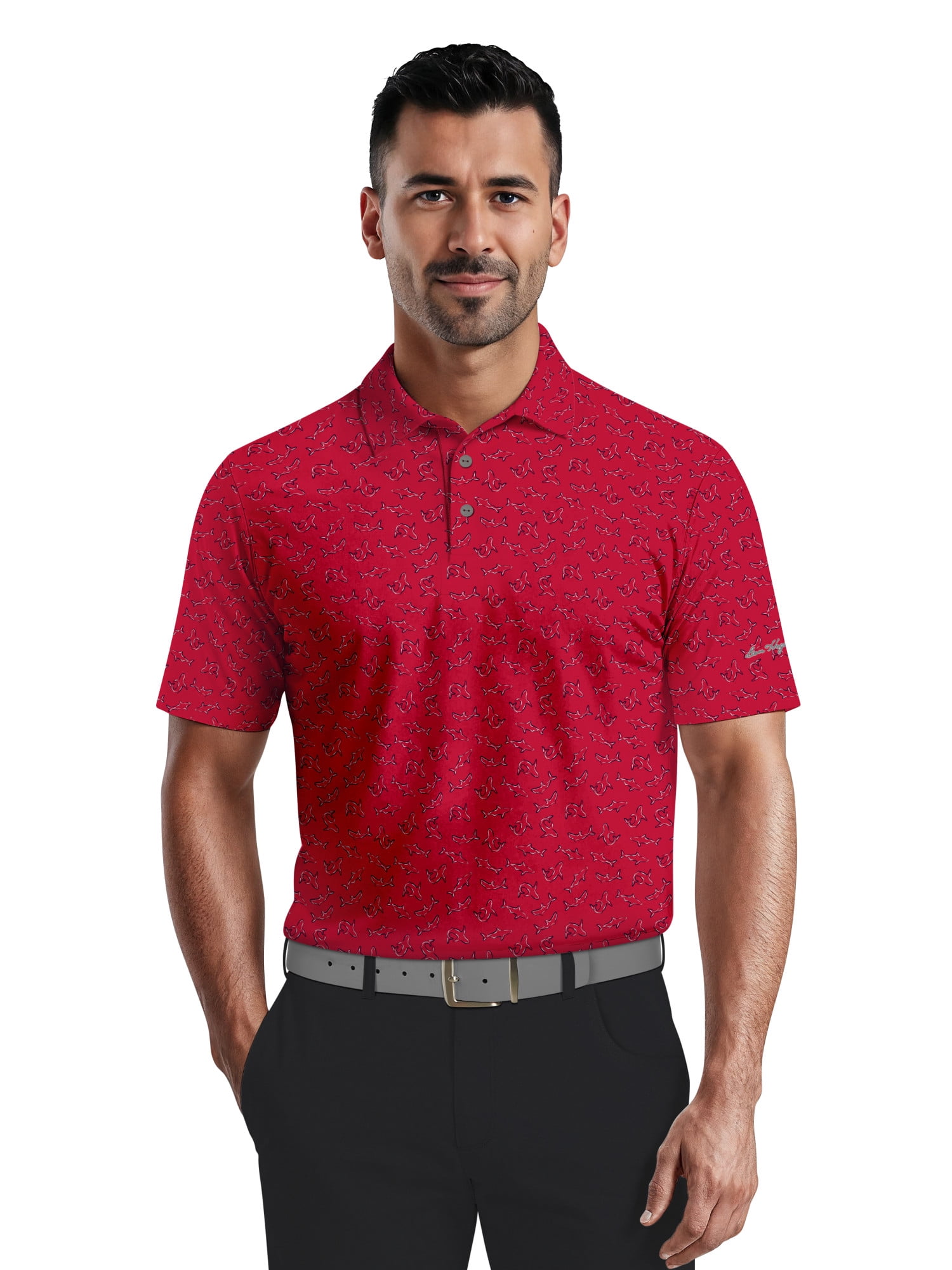 Ben Hogan Men's & Big Men's Performance Shark Print Short Sleeve Polo Shirt, Sizes S-5XL