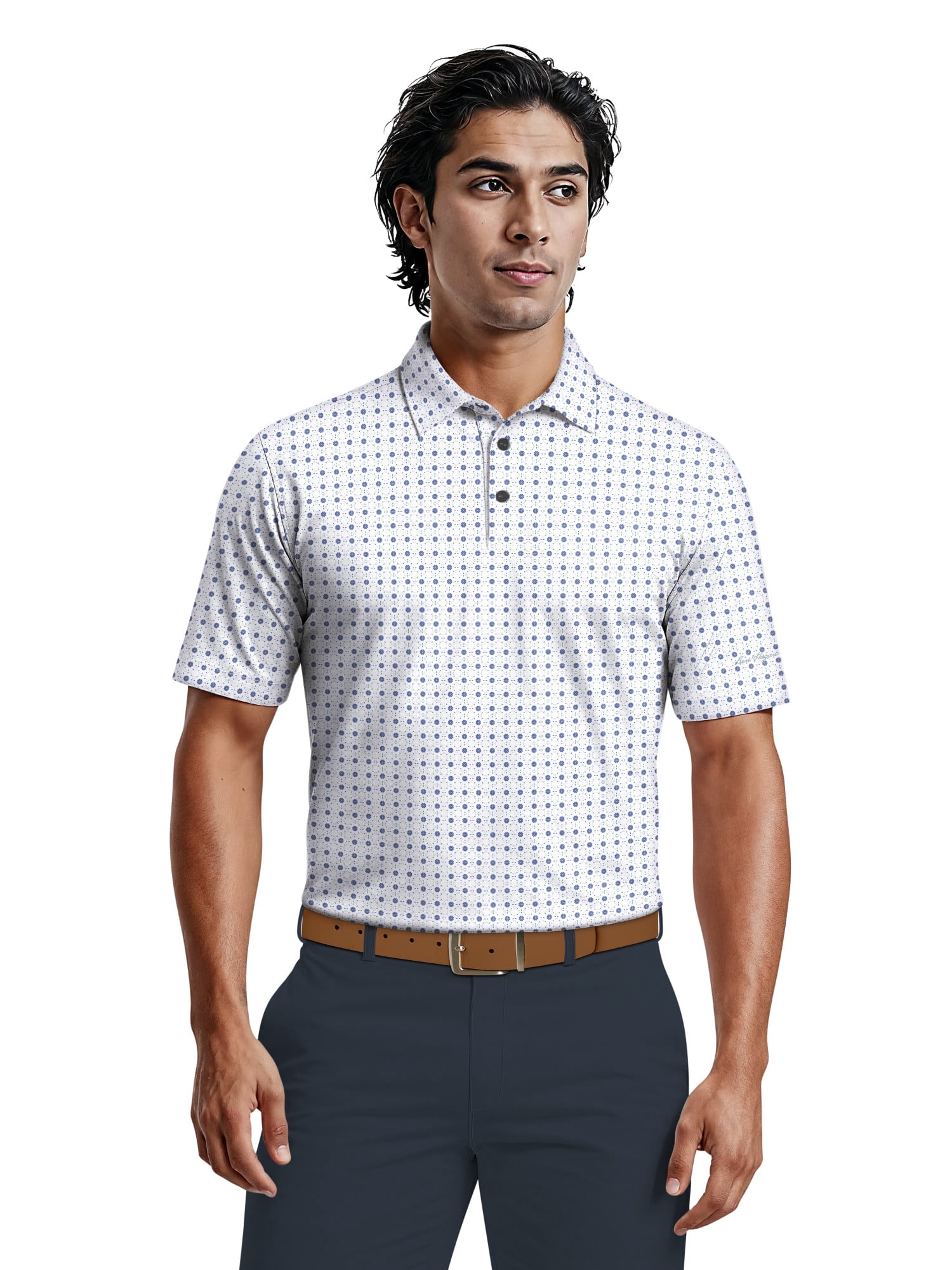 Ben Hogan Men's & Big Men's Performance Simple Geo Printed Short Sleeve Polo Shirt, up to 5XL
