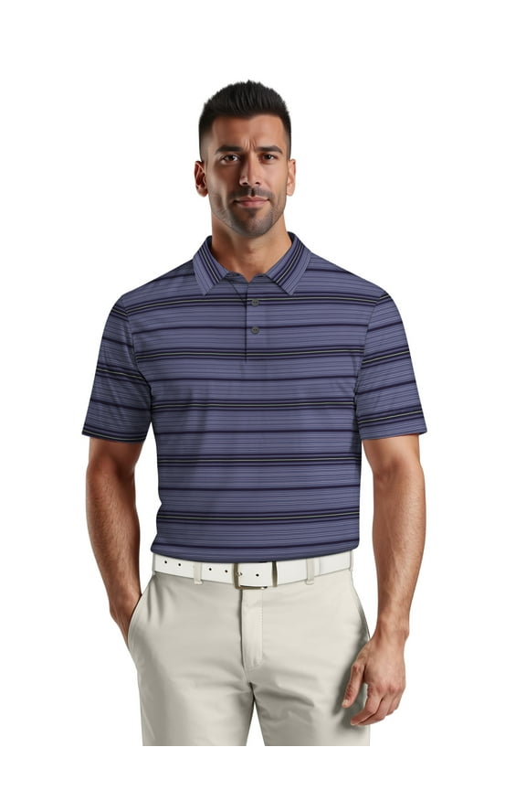 Men's & Big Men's Performance Texture Stripe Short Sleeve Golf Polo Shirt, Sizes S-5XL