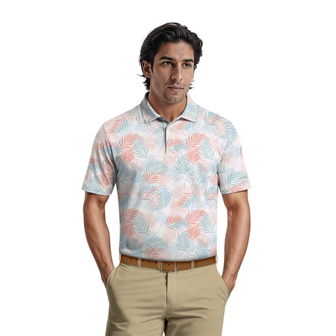 Men's & Big Men's Performance Textured Multi-color Tropical Short Sleeve Polo Shirt, up to 5XL