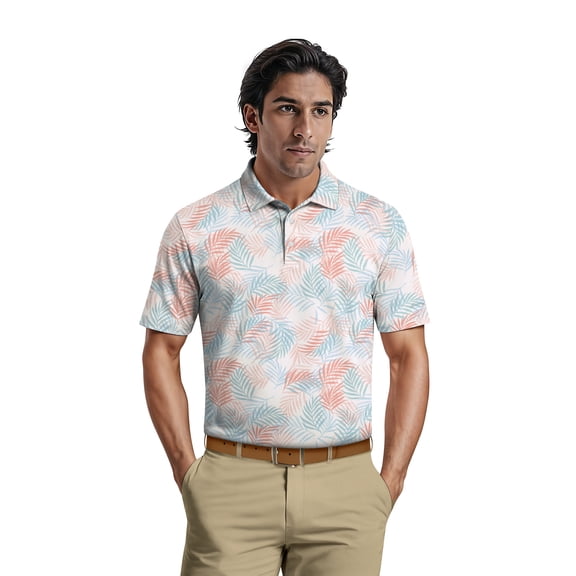 Ben Hogan Men's & Big Men's Performance Textured Multi-color Tropical Short Sleeve Polo Shirt, up to 5XL