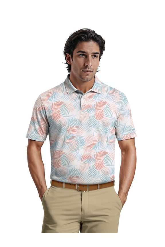 Men's & Big Men's Performance Textured Multi-color Tropical Short Sleeve Polo Shirt, up to 5XL